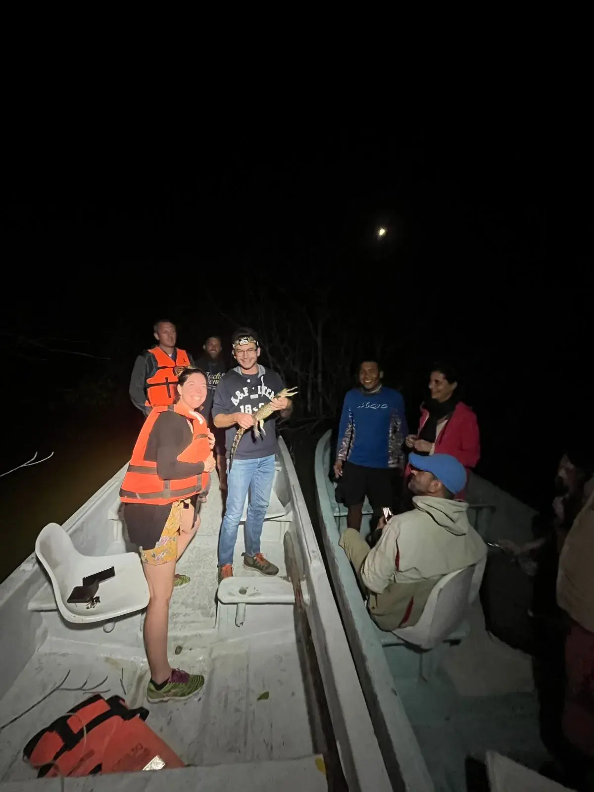 Group of visitors during the nighttime crocodile tour